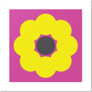 Yellow, Pink and Grey Minimalist Flower Design Posters and Art